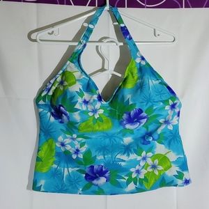 PS Spa Blue Floral Halter Style Swim Top 18W38, Made In Canada (Pit to Pit: 17")